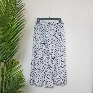 Women's Vintage Dalmatian Print A Line High Waist Flare Flowy Midi Skirt